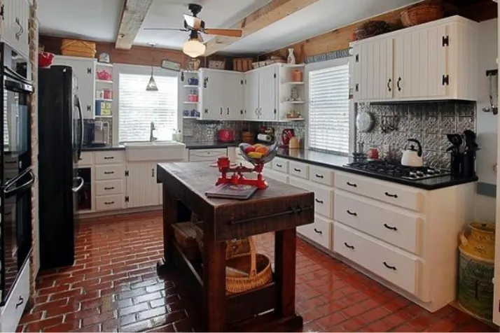Rustic Brick Floor Kitchen