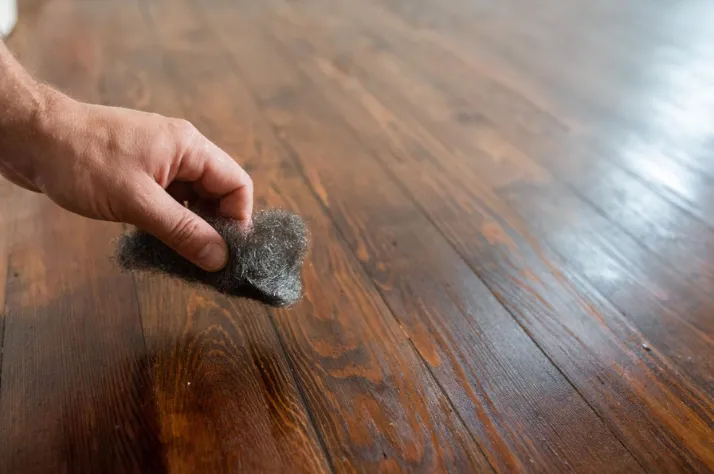Rub Steel Wool on Scratches on Engineered Hardwood Floors